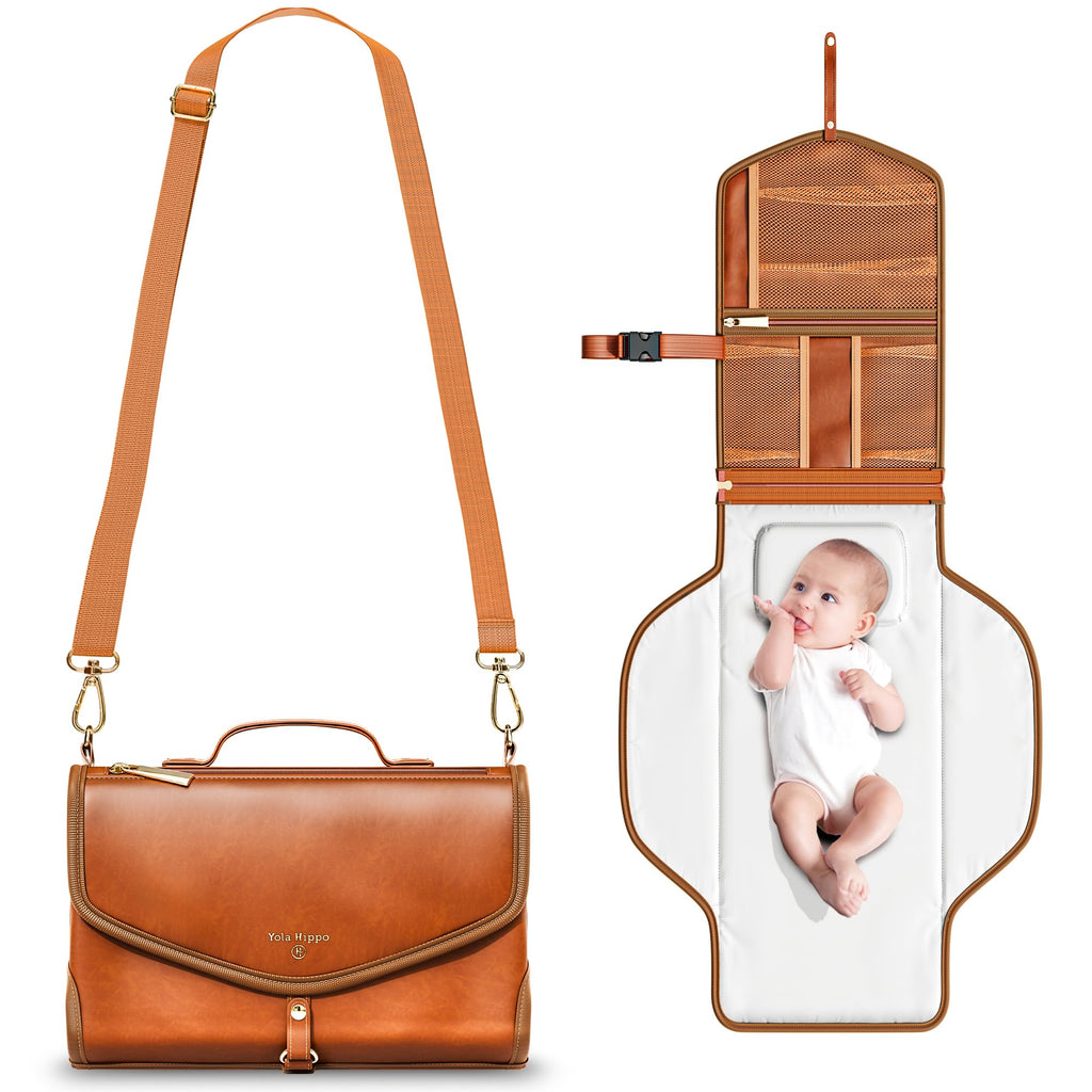 Portable Changing Pad with Shoulder Strap  Leather
