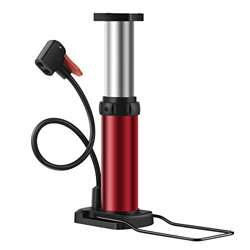 Portable Bike Pump Mini Bicycle Pump 120 PSI Hand Air Pumps with Presta and Schrader Valve for Bike Tires Balls Balloons Red