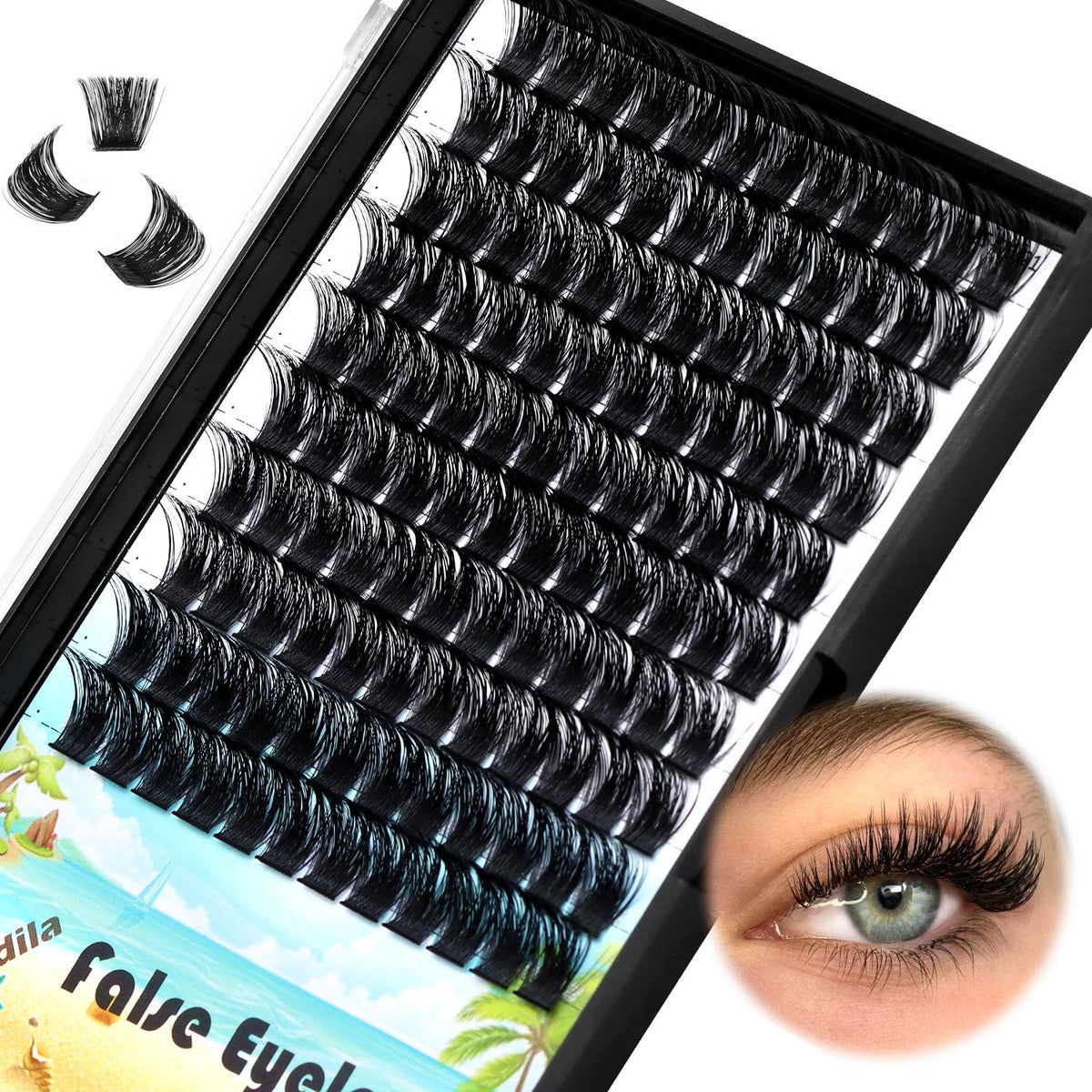 2 days delivery   8-20mm to Choose D Curl Cluster Eyelash Extensions D Curl Wide Stem Individual False Eyelashes Dramatic Volume Eye Lashes Set Home DIY Lashes (20mm)