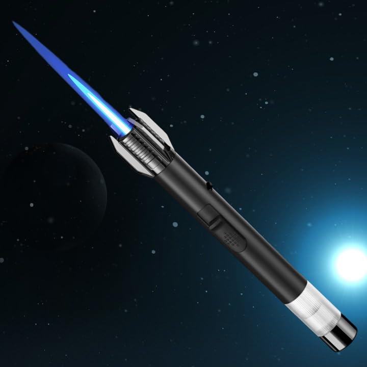 Lightsaber Lighter Bright Fire Lighter Butane Torch Lighter with Safety Lock and Visible Gas Tank Refillable Windproof Lighter for Kitchen Cooking Outdoor Camping (Gas Not Included)