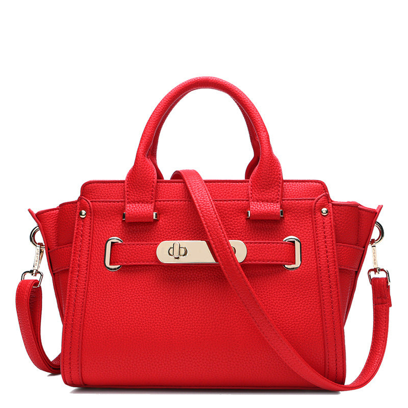 Litchi Texture Genuine Leather Platinum Crossbody Bag