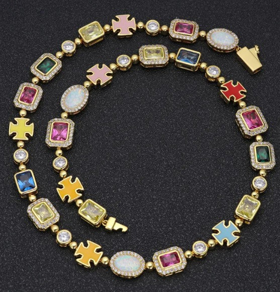 Collier Hip-Hop plaqué or avec pierres précieuses