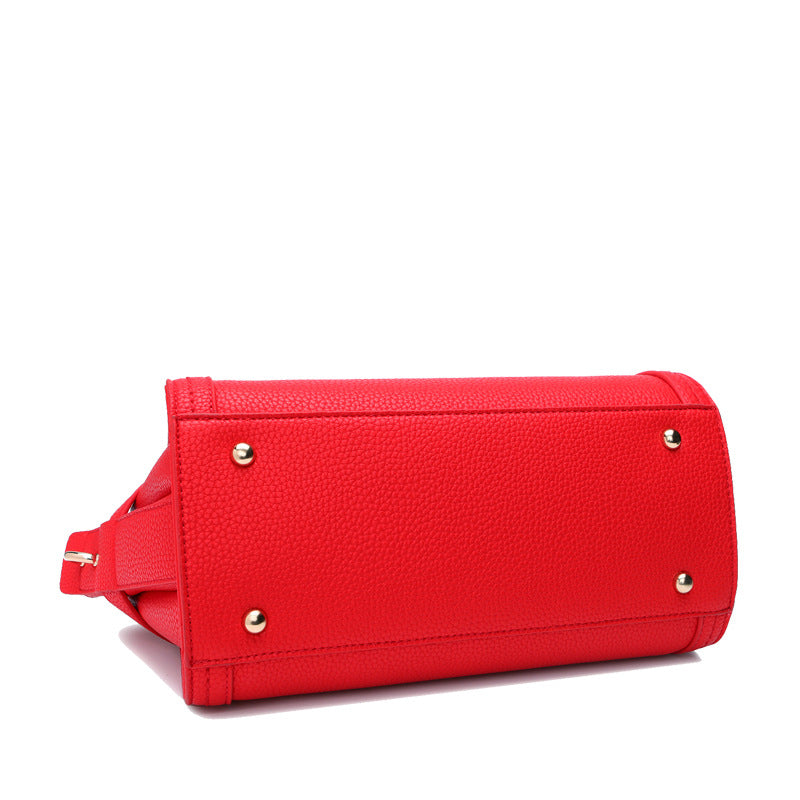 Litchi Texture Genuine Leather Platinum Crossbody Bag