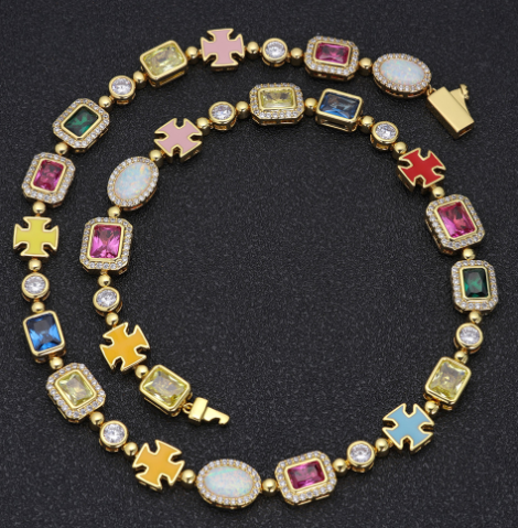 Collier Hip-Hop plaqué or avec pierres précieuses