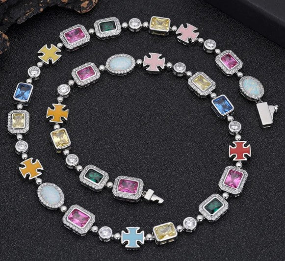 Collier Hip-Hop plaqué or avec pierres précieuses