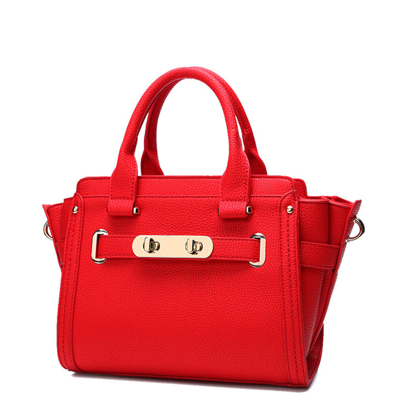 Litchi Texture Genuine Leather Platinum Crossbody Bag