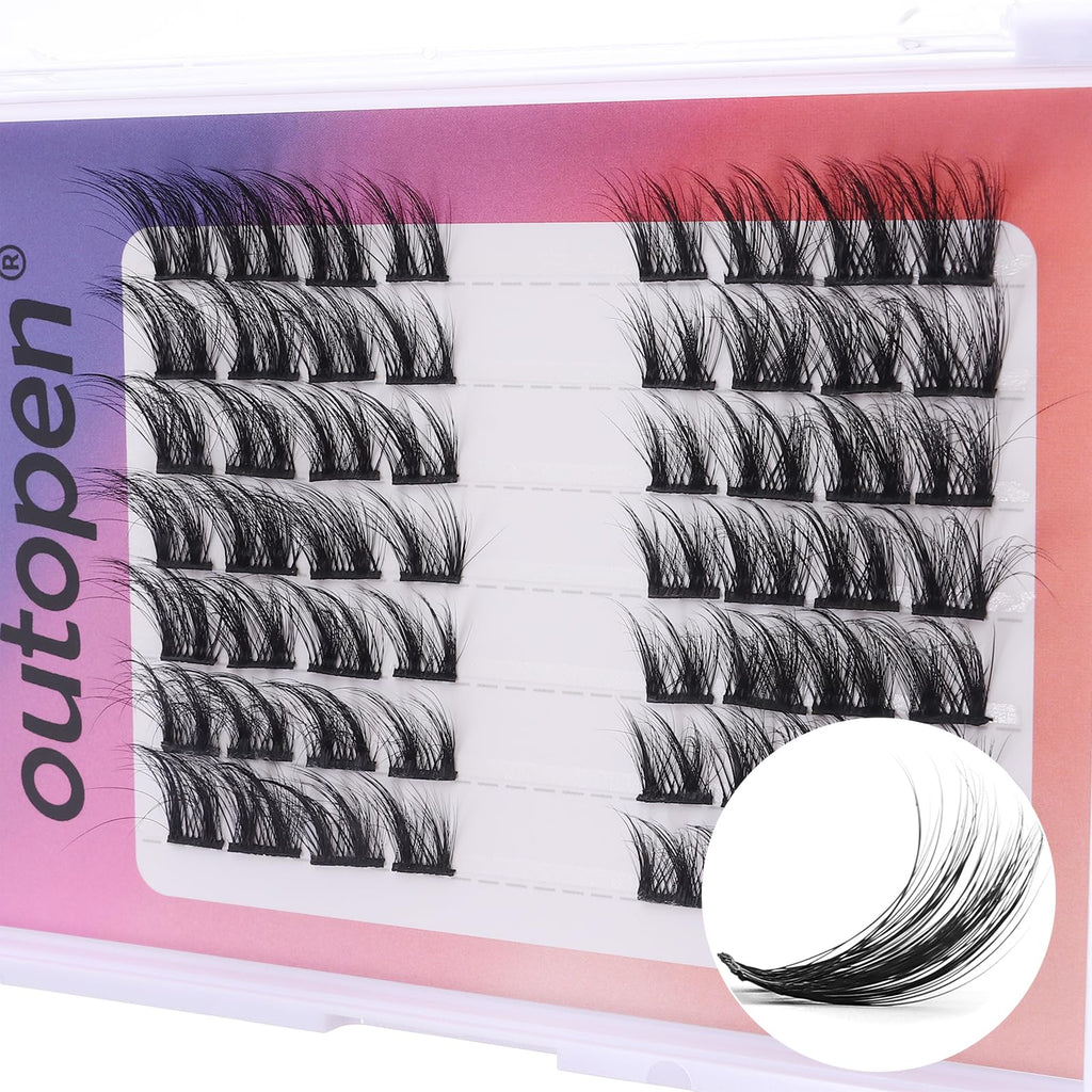 outopen Brown Lashes Clusters 140Pcs Natural Look False Eyelashes Extensions D Curl Wispy Cat Eye Lashes Individuals DIY Lash Extensions at Home (C02)