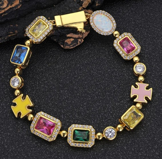 Collier Hip-Hop plaqué or avec pierres précieuses