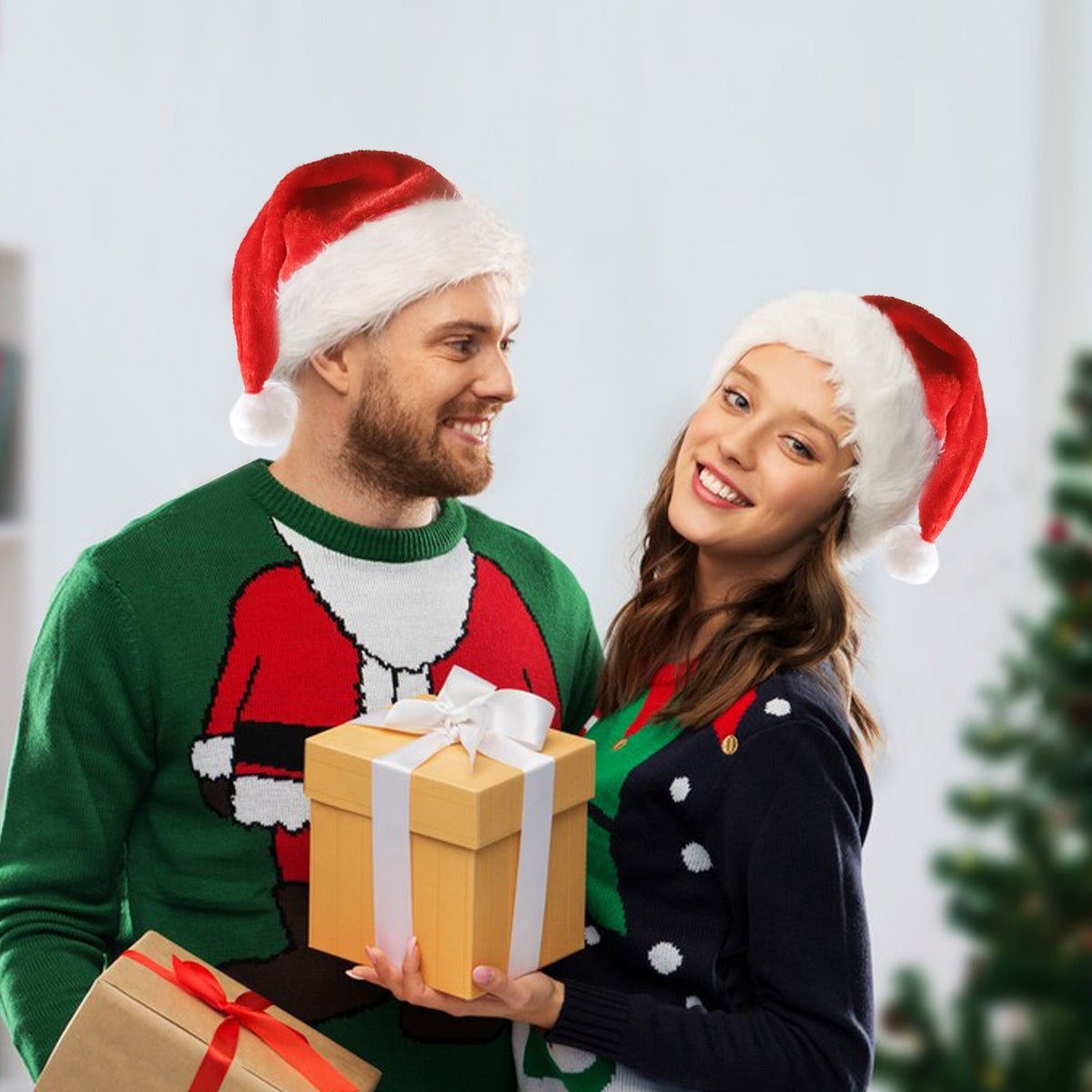 Chapeau de Noël lumineux à LED, en peluche, pour enfants et adultes, décorations de Noël