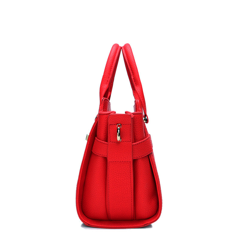 Litchi Texture Genuine Leather Platinum Crossbody Bag